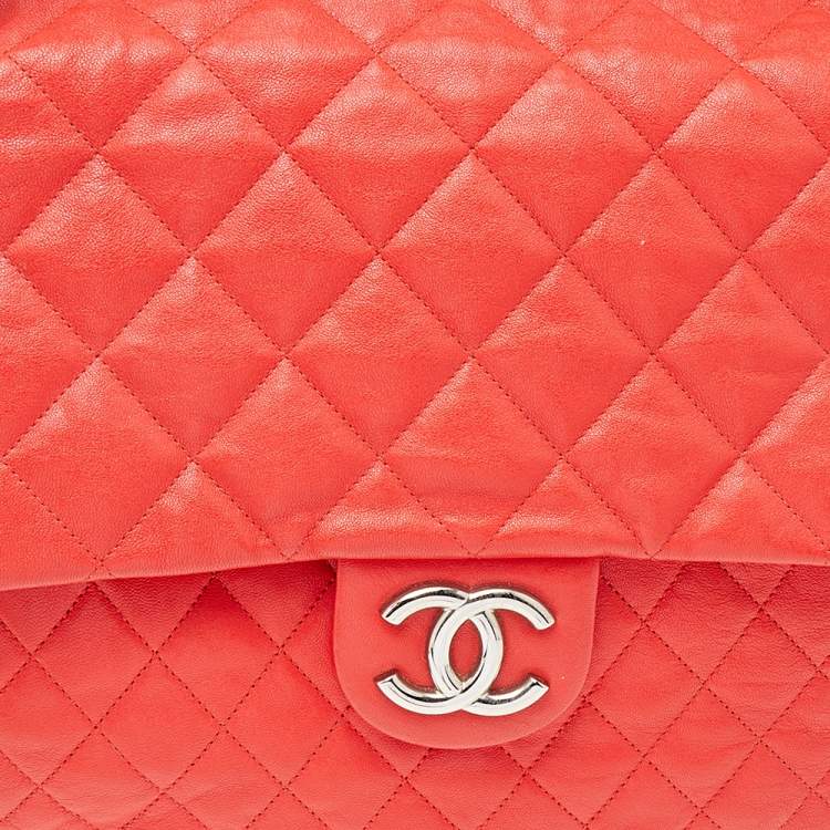 Pre Owned Chanel Red Quilted Leather Classic Single Flap Shoulder Bag