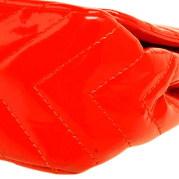 Pre Owned Chanel Orange Chevron Patent Leather Jumbo Classic Single Flap Bag