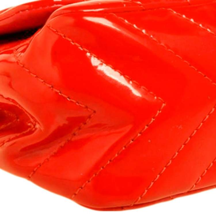 Pre Owned Chanel Orange Chevron Patent Leather Jumbo Classic Single Flap Bag