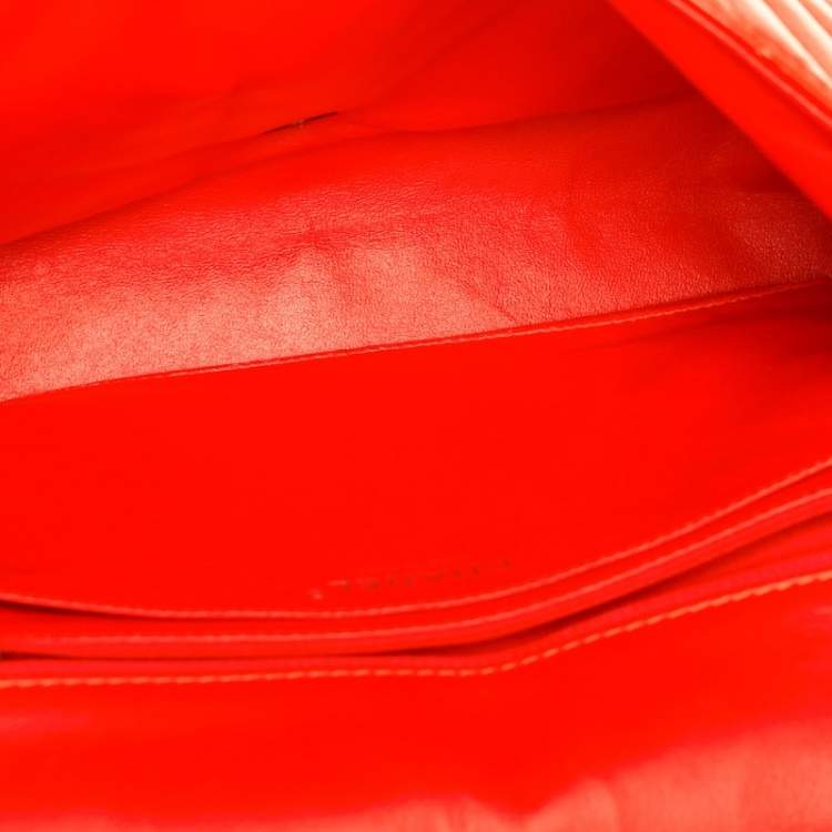 Pre Owned Chanel Orange Chevron Patent Leather Jumbo Classic Single Flap Bag