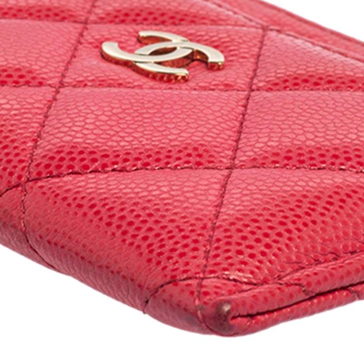 Pre Owned Chanel Pink Quilted Caviar Leather Classic Card Holder
