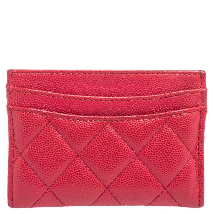 Pre Owned Chanel Pink Quilted Caviar Leather Classic Card Holder