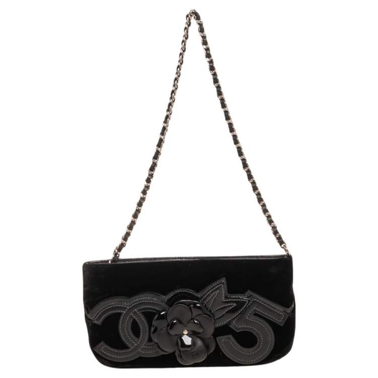 Chanel Black Velvet Camellia No.5 Pochette Chanel | The Luxury Closet