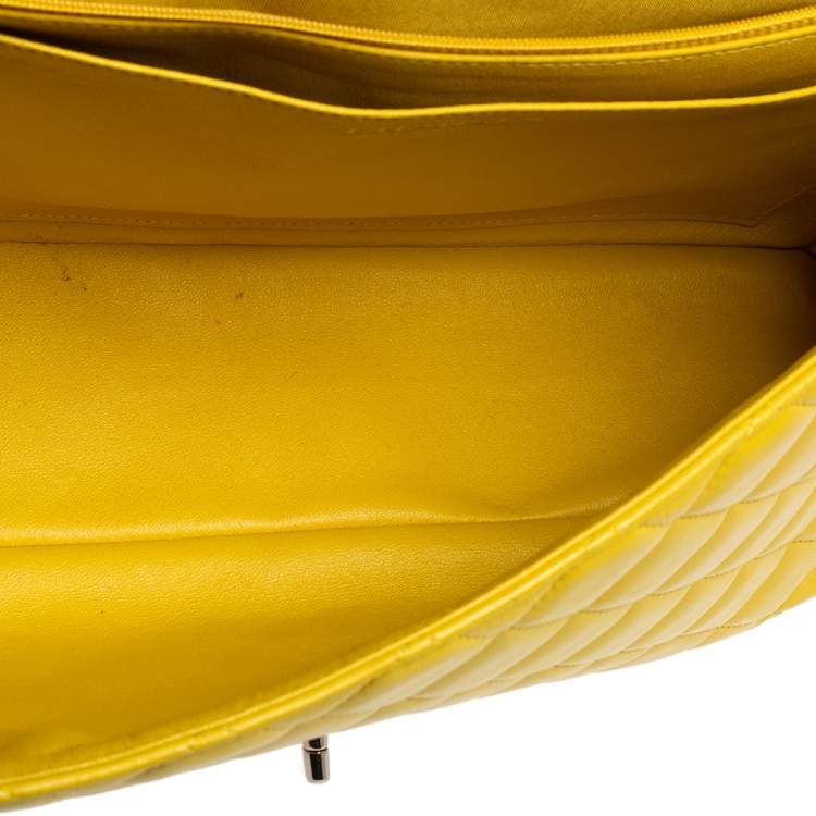 Pre Owned Chanel Yellow Quilted Lambskin Leather Maxi Classic Single Flap Bag