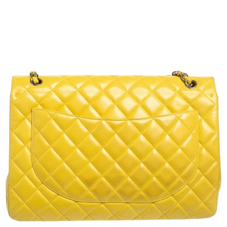 Pre Owned Chanel Yellow Quilted Lambskin Leather Maxi Classic Single Flap Bag