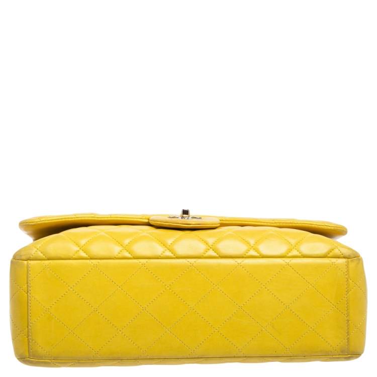 Pre Owned Chanel Yellow Quilted Lambskin Leather Maxi Classic Single Flap Bag