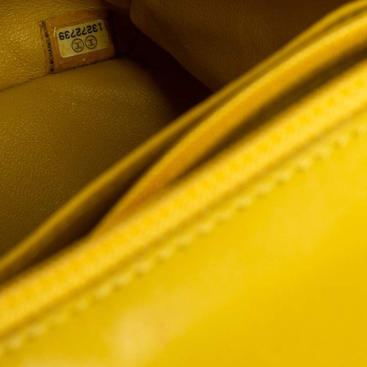 Pre Owned Chanel Yellow Quilted Lambskin Leather Maxi Classic Single Flap Bag