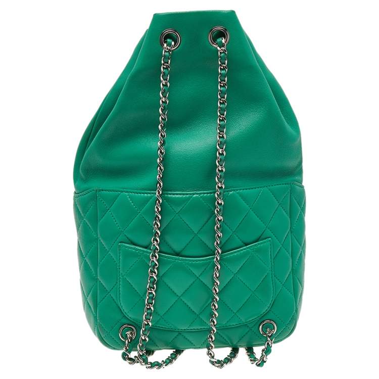 Pre Owned Chanel Green Quilted Leather Small Seoul Backpack