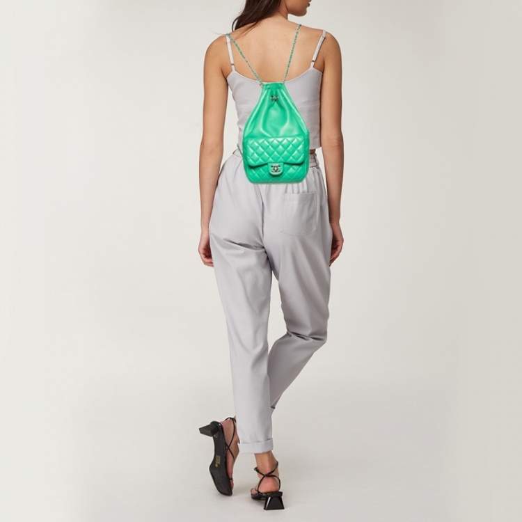 Pre Owned Chanel Green Quilted Leather Small Seoul Backpack