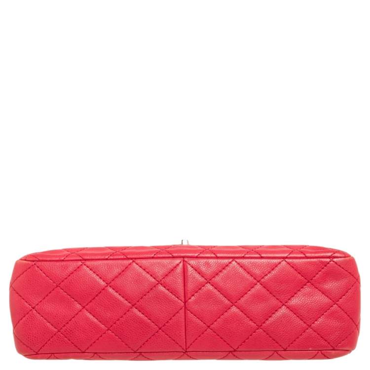 Pre Owned Chanel Pink Quilted Caviar Leather Jumbo Classic Single Flap Bag
