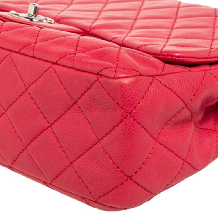 Pre Owned Chanel Pink Quilted Caviar Leather Jumbo Classic Single Flap Bag