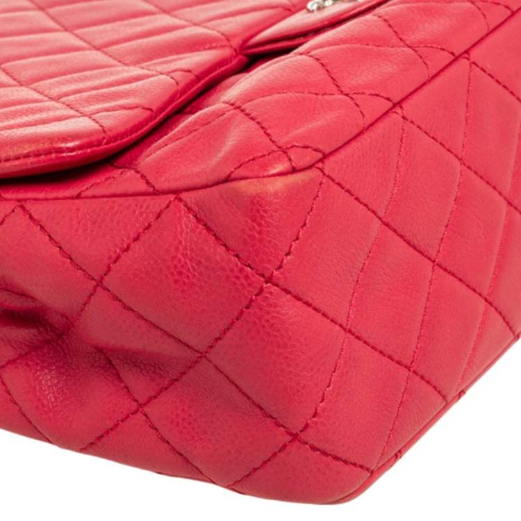 Pre Owned Chanel Pink Quilted Caviar Leather Jumbo Classic Single Flap Bag
