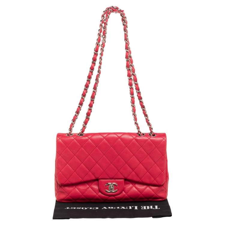 Pre Owned Chanel Pink Quilted Caviar Leather Jumbo Classic Single Flap Bag