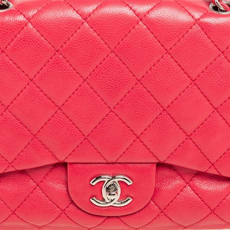 Pre Owned Chanel Pink Quilted Caviar Leather Jumbo Classic Single Flap Bag