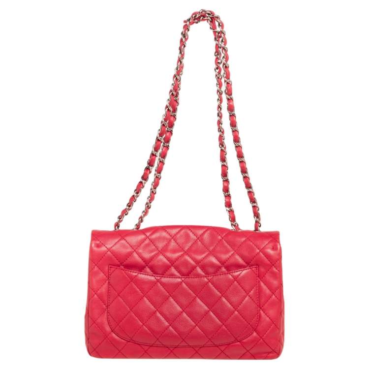 Pre Owned Chanel Pink Quilted Caviar Leather Jumbo Classic Single Flap Bag