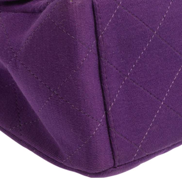 Pre Owned Chanel Purple Quilted Jersey Maxi Classic Single Flap Bag