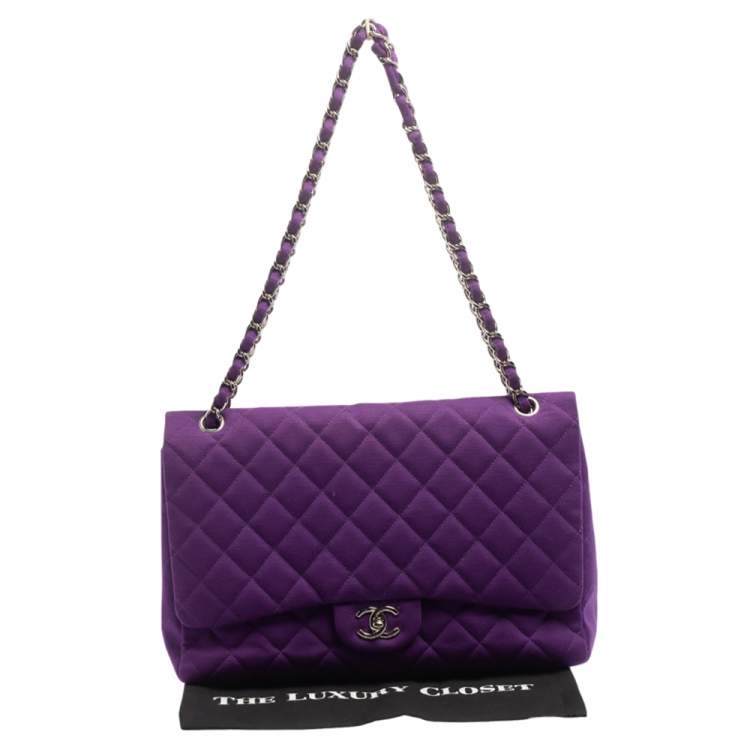 Pre Owned Chanel Purple Quilted Jersey Maxi Classic Single Flap Bag