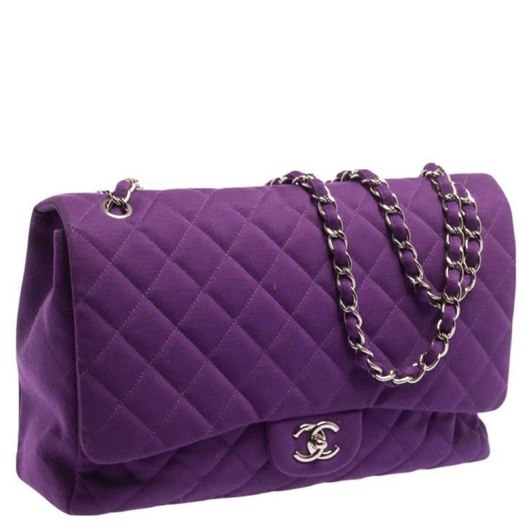 Pre Owned Chanel Purple Quilted Jersey Maxi Classic Single Flap Bag