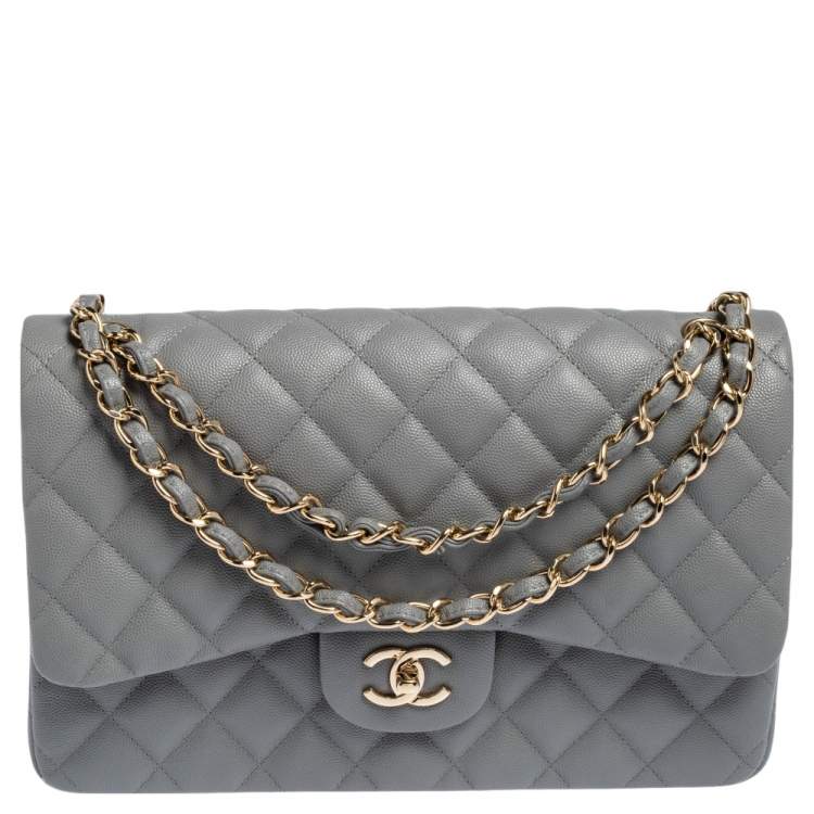 Chanel Grey Quilted Caviar Leather Jumbo Classic Double Flap Bag Chanel |  The Luxury Closet