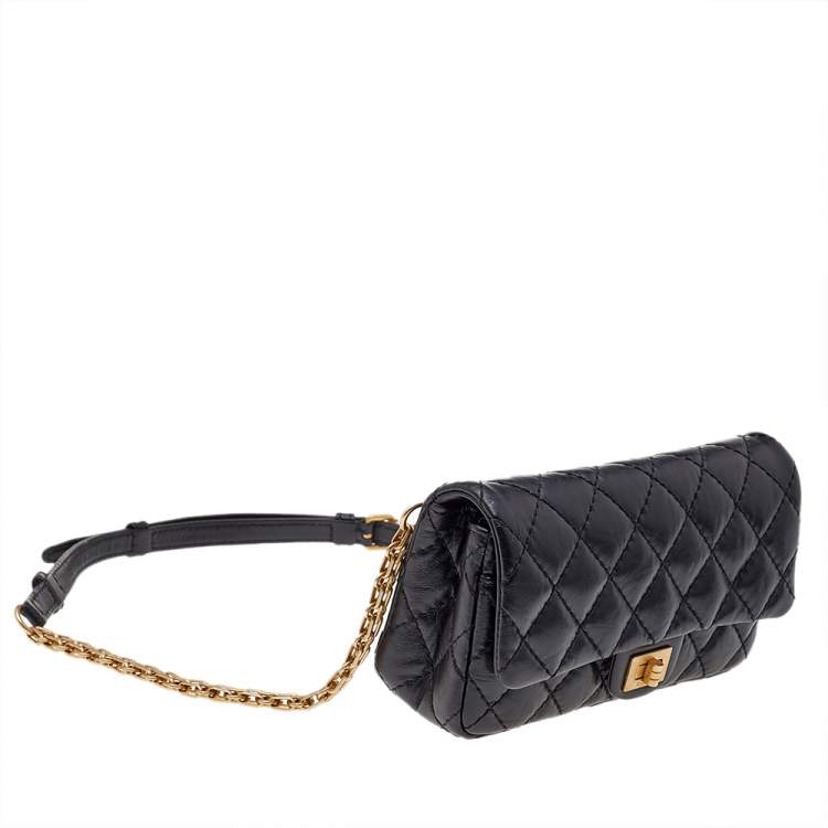 Pre Owned Chanel Black Quilted Leather Reissue Waist Bag