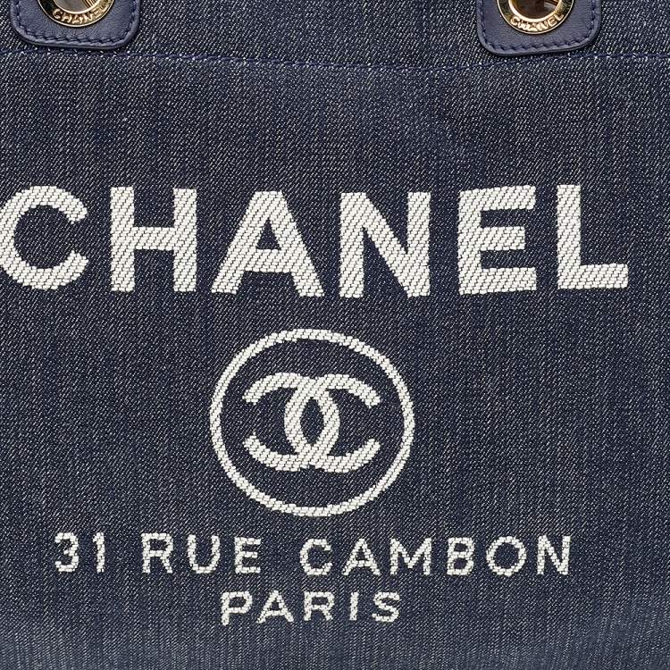 Pre Owned Chanel Navy Blue Denim Large Deauville Shopping Tote