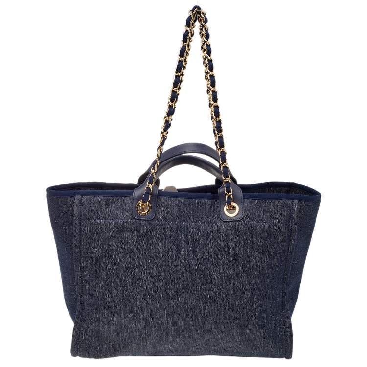 Pre Owned Chanel Navy Blue Denim Large Deauville Shopping Tote