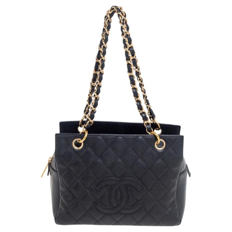 Chanel Black Quilted Caviar Leather Petite Timeless Shopper Tote