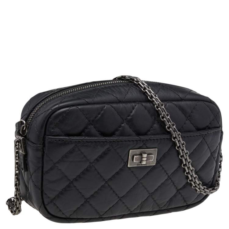 Pre Owned Chanel Black Aged Quilted Leather Mini Reissue Camera Bag