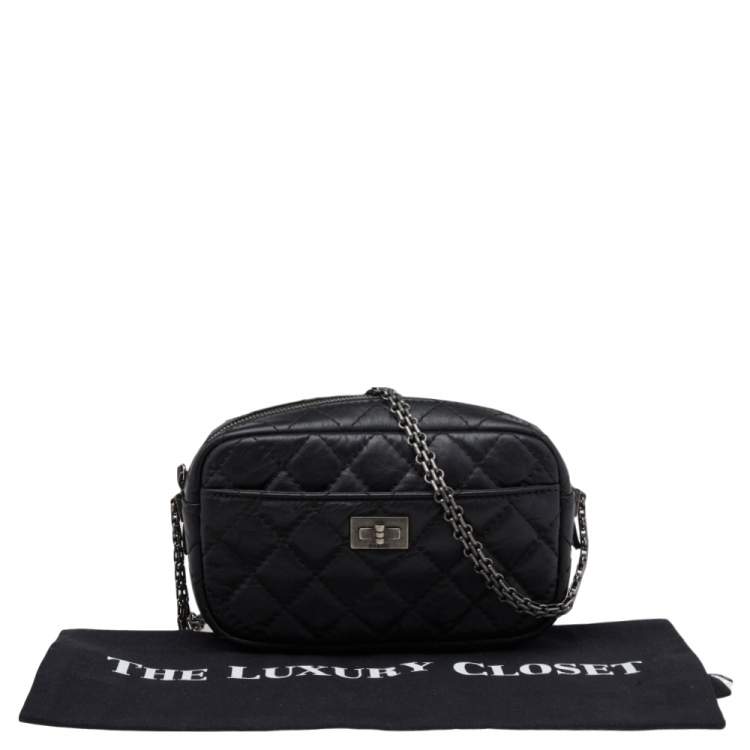 Pre Owned Chanel Black Aged Quilted Leather Mini Reissue Camera Bag