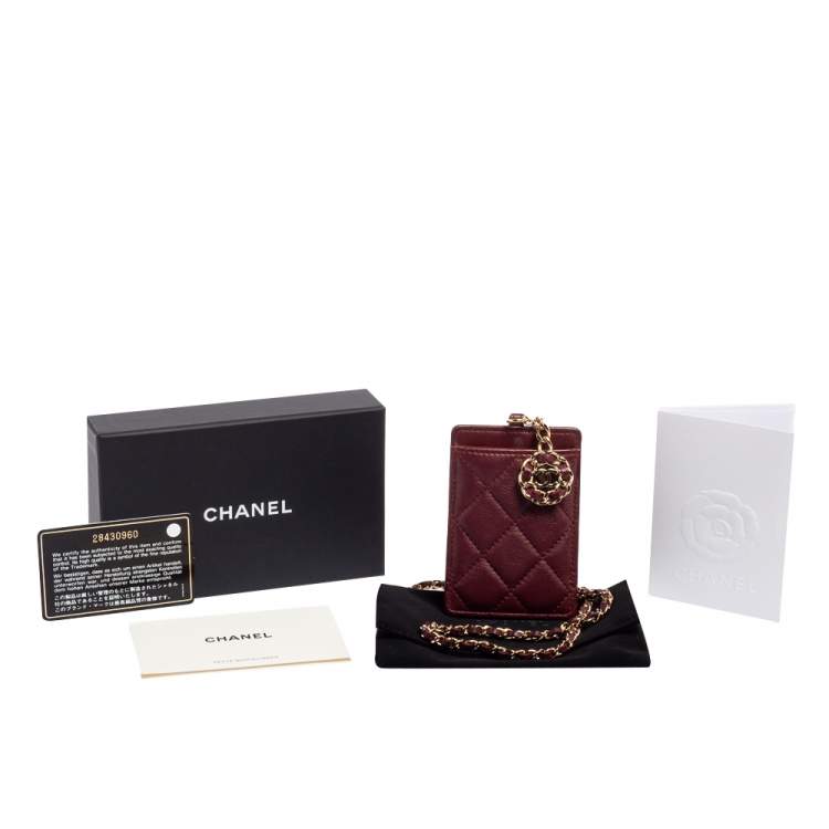 Pre Owned Chanel Dark Red Quilted Leather Infinity Lanyard ID Card Holder