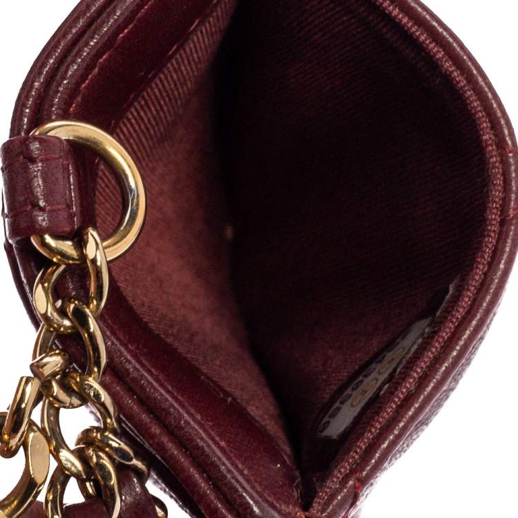 Pre Owned Chanel Dark Red Quilted Leather Infinity Lanyard ID Card Holder