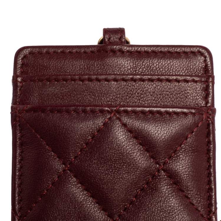 Pre Owned Chanel Dark Red Quilted Leather Infinity Lanyard ID Card Holder