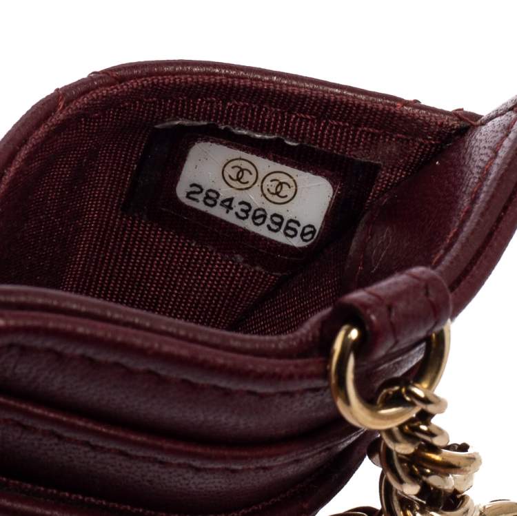 Pre Owned Chanel Dark Red Quilted Leather Infinity Lanyard ID Card Holder