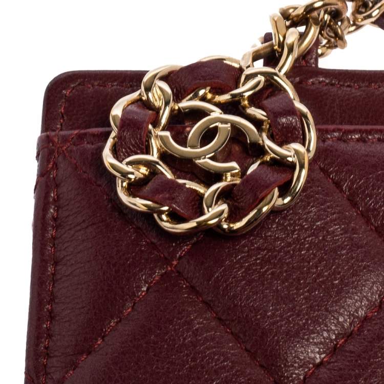 Pre Owned Chanel Dark Red Quilted Leather Infinity Lanyard ID Card Holder