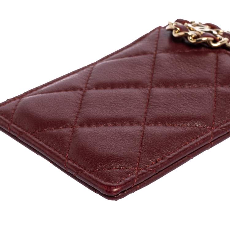 Pre Owned Chanel Dark Red Quilted Leather Infinity Lanyard ID Card Holder