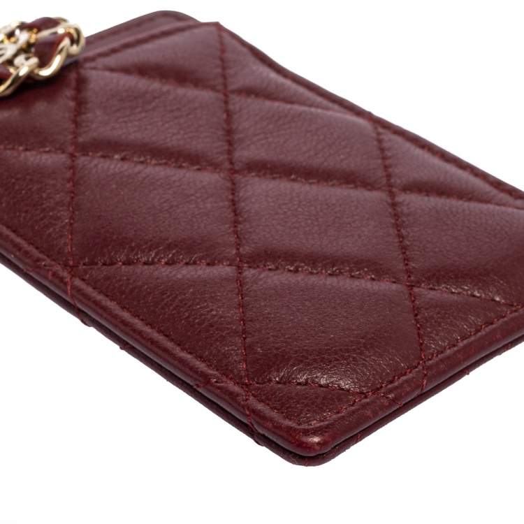 Pre Owned Chanel Dark Red Quilted Leather Infinity Lanyard ID Card Holder