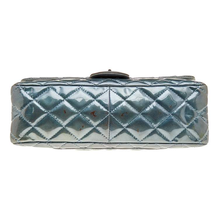 Pre Owned Chanel Green Quilted Patent Leather Reissue 2.55 Classic 227 Flap Bag