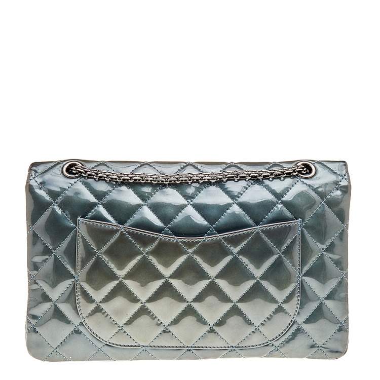 Pre Owned Chanel Green Quilted Patent Leather Reissue 2.55 Classic 227 Flap Bag