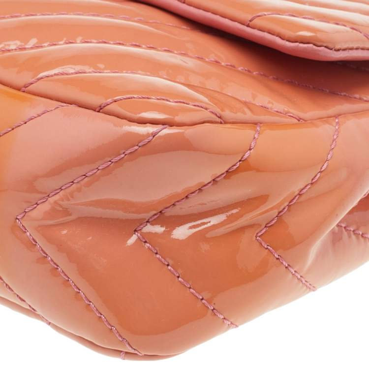 Pre Owned Chanel Pink Quilted Patent Leather Medium Classic Single Flap Bag
