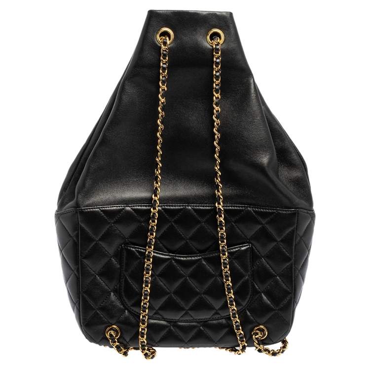 Pre Owned Chanel Black Quilted Leather Large In Seoul Backpack