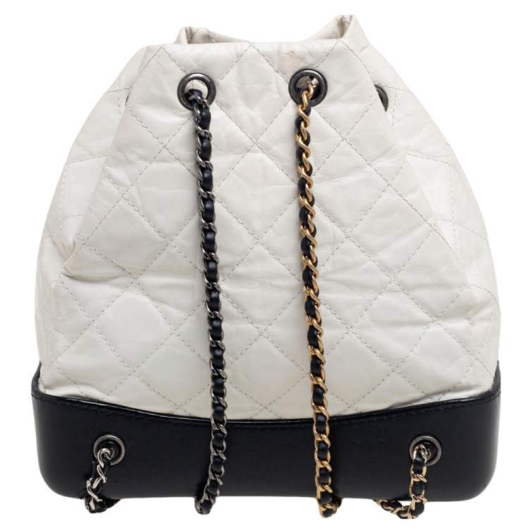Pre Owned Chanel White/Black Quilted Aged Leather Gabrielle Backpack
