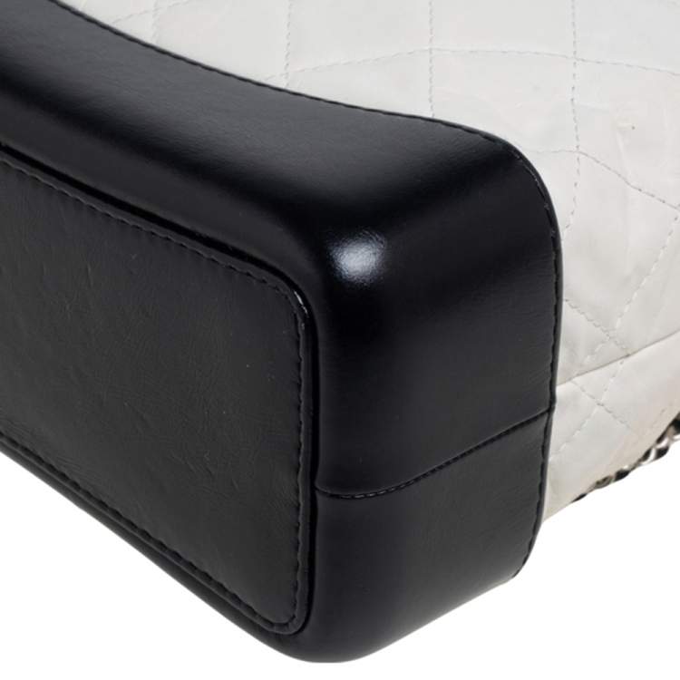 Pre Owned Chanel White/Black Quilted Aged Leather Gabrielle Backpack