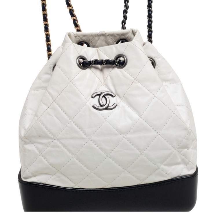 Pre Owned Chanel White/Black Quilted Aged Leather Gabrielle Backpack