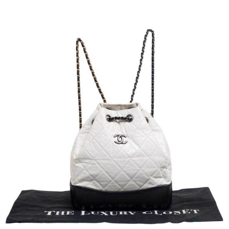 Pre Owned Chanel White/Black Quilted Aged Leather Gabrielle Backpack