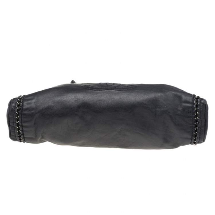 Pre Owned Chanel Black Leather Chain Trim Luxe Ligne Bowler Boston Bag
