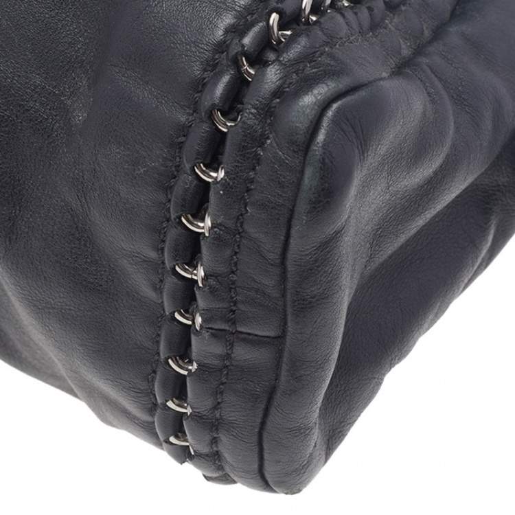 Pre Owned Chanel Black Leather Chain Trim Luxe Ligne Bowler Boston Bag