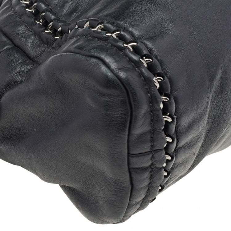 Pre Owned Chanel Black Leather Chain Trim Luxe Ligne Bowler Boston Bag