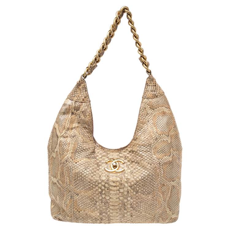 Pre Owned Chanel Beige/Gold Python CC Chain Hobo
