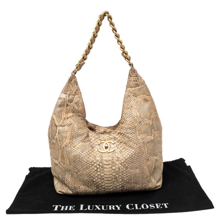 Pre Owned Chanel Beige/Gold Python CC Chain Hobo