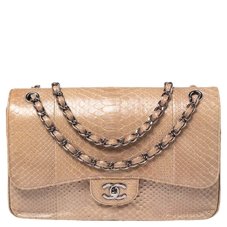 Chanel Beige Python and Leather Jumbo Classic Double Flap Bag Chanel | The  Luxury Closet